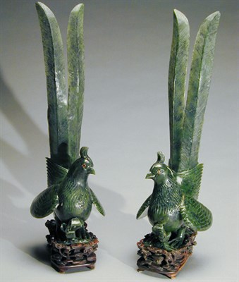 Lot 642 - Pair of Chinese Spinach Green Nephrite Models...