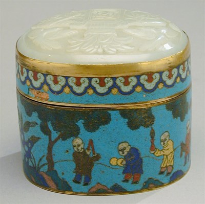 Lot 175 - Chinese Cloisonne Oval Box with Jade Cover...
