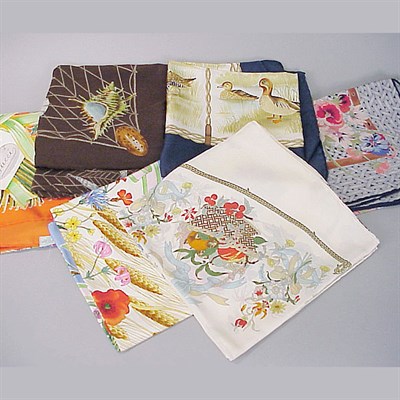 Lot 300 - Group of Six Gucci Scarves Various colors and...