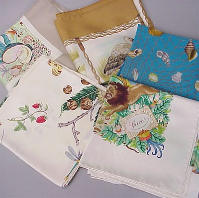 Lot 267 - Group of Five Gucci Scarves Various colors and...