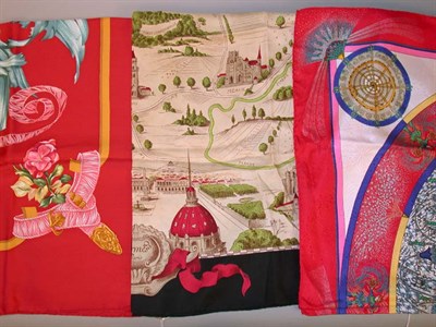 Lot 286 - Group of Three Hermes Scarves Each silk twill,...