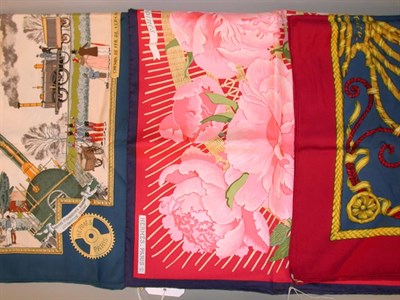 Lot 287 - Group of Three Hermes Scarves Each silk twill,...