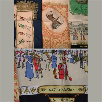 Lot 289 - Group of Three Hermes Scarves Each silk twill,...