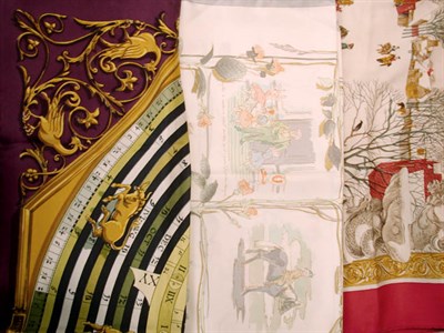 Lot 290 - Group of Three Hermes Scarves Each silk twill,...