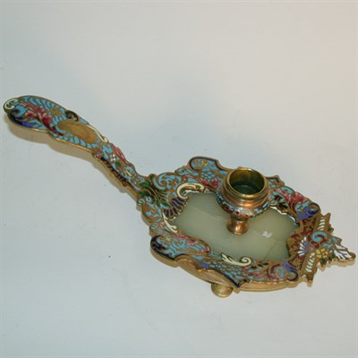 Lot 321 - French Champleve Enamel and Onyx Candlestand...