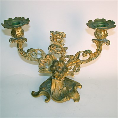 Lot 199 - Pair of Rococo Style Gilt-Bronze Two-Light...