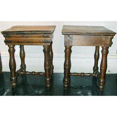 Lot 156 - Pair of Continental Baroque Style Oak Stools...