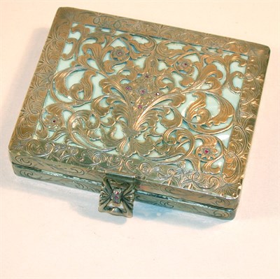 Lot 464 - Openwork Silver and Enamel Minaudiere Square,...