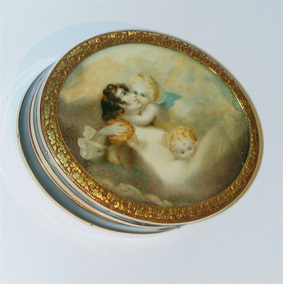 Lot 456 - French Gold, Lacquer and Painted Snuff Box...