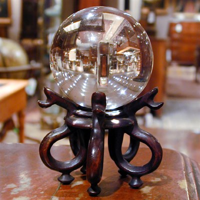 Lot 177 - Chinese Glass Orb Mounted on a hardwood stand....