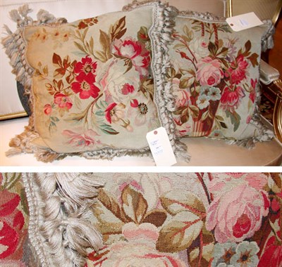 Lot 408 - Two Aubusson Pillows With floral designs,...