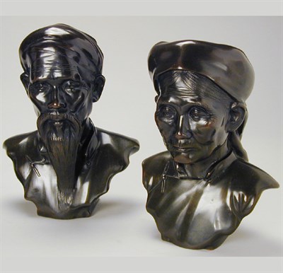 Lot 432 - Pair of Bronze Busts Depicting a Chinese man...