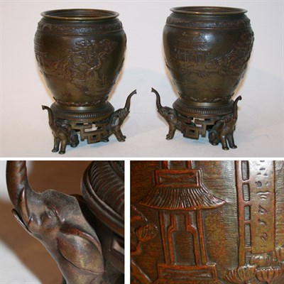Lot 425 - Pair of Chinese Bronze Vases Each of ovoid...