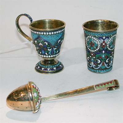 Lot 314 - Group of Russian Enameled Silver Gilt Articles...
