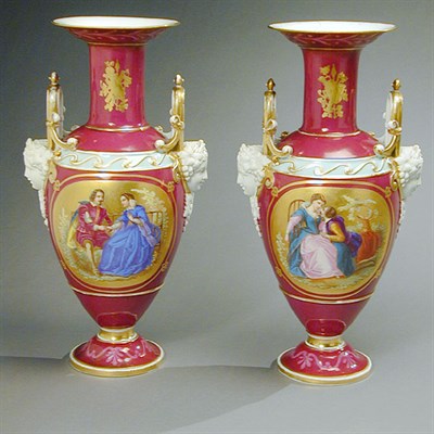 Lot 338 - Pair of Paris Porcelain Vases Each of ovoid...