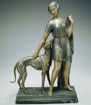 Lot 271 - Art Deco Bronze Group of a Woman and Dog...