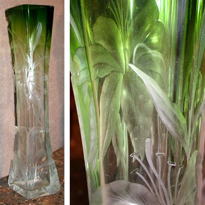 Lot 90 - Cut Glass Vase Probably Moser Of trapezoid...