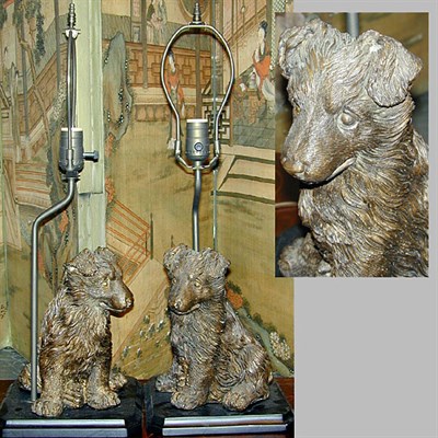 Lot 457 - Pair of Patinated-Metal Dog-Form Lamps