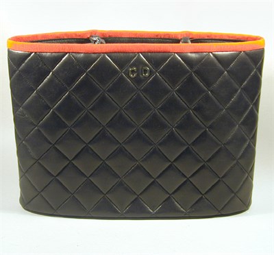 Lot 51 - Chanel Tote Black quilted leather with red...