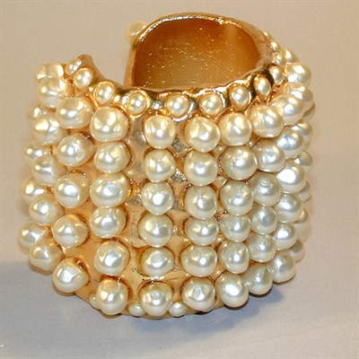Lot 36 - Chanel Faux Pearl and Gilt Cuff Bracelet Minor...