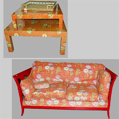 Lot 62 - Group of Furnishings Comprising a red lacquer...
