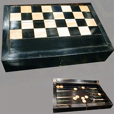 Lot 452 - Ebonized Bone Inlaid Games Set