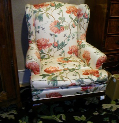 Lot 153 - George III Style Upholstered Mahogany Wing Chair