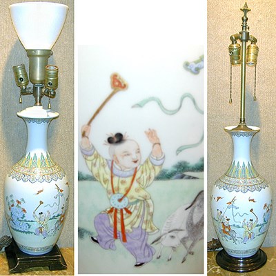 Lot 255 - Two Chinese Polychrome Decorated Vases Each...
