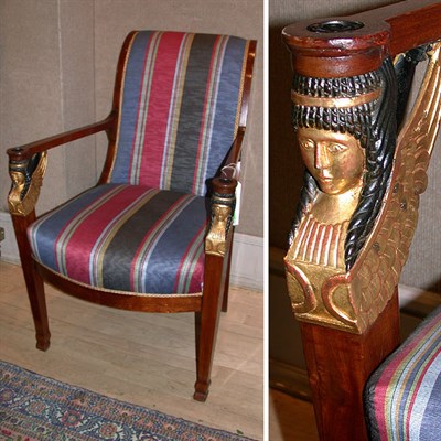 Lot 381 - Pair of Empire Style Mahogany Armchairs Each...