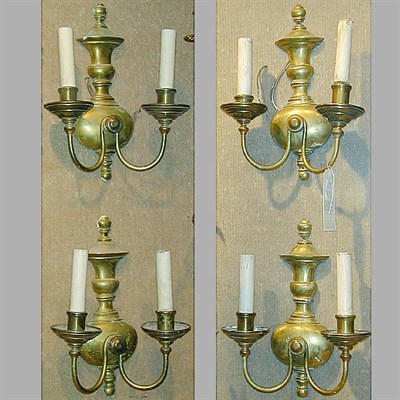Lot 372 - Set of Four Baroque Style Brass Two-Light Sconces
