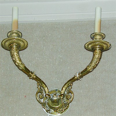 Lot 375 - Pair of Empire Style Gilt-Metal Two-Light Sconces