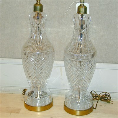 Lot 424 - Pair of Colorless Cut Glass Lamps
