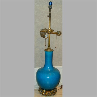 Lot 442 - Chinese Turquoise Glazed Pottery Vase Mounted...
