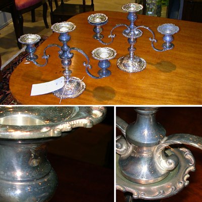 Lot 338 - Pair of Silver Plated Three-Light Candelabra
