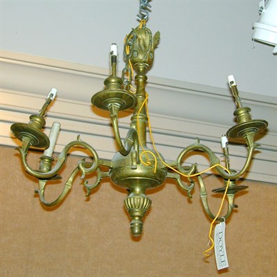 Lot 390 - Baroque Style Brass Six-Light Chandelier