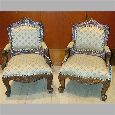 Lot 429A - Pair of Louis XV Style Upholstered Mahogany...