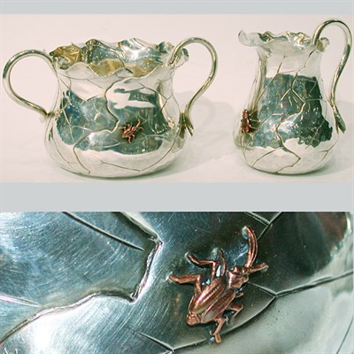 Lot 299 - Silver and Copper Creamer and Sugar Each with...