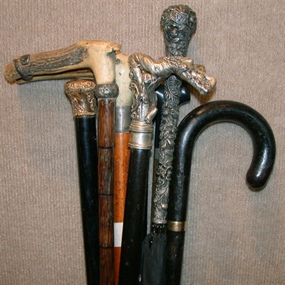 Lot 341 - Miscellaneous Group of Eight Canes and Umbrellas