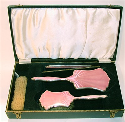 Lot 264 - English Enameled Silver Dresser Set Comprising...
