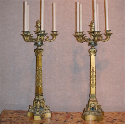 Lot 225 - Pair of Louis XVI Style Gilt-Bronze Five-Light...