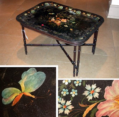 Lot 727 - Regency Style Tole Painted Tray on Faux Bamboo...