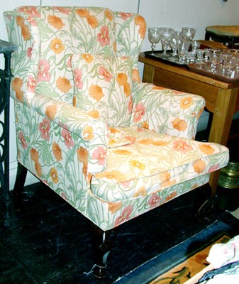 Lot 284 - Georgian Style Upholstered Mahogany Wing Chair