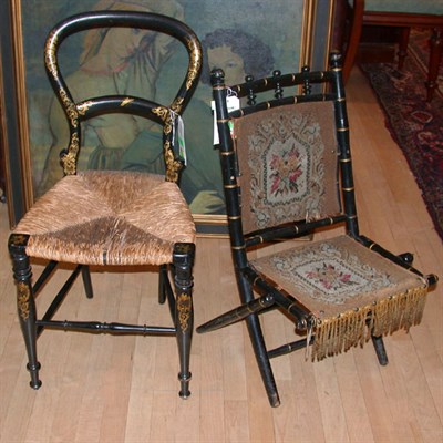 Lot 275 - Victorian Ebonized Folding Chair Together with...