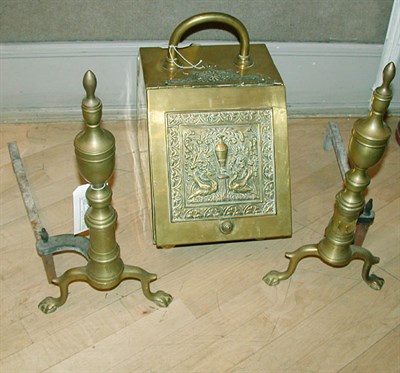 Lot 705 - Brass Coal Scuttle Together with a Pair of...
