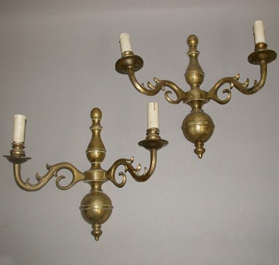 Lot 514 - Pair of Baroque Style Brass Two-Light Sconces