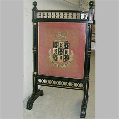 Lot 431 - Victorian Gilt Incised Walnut Needlepoint Fire...