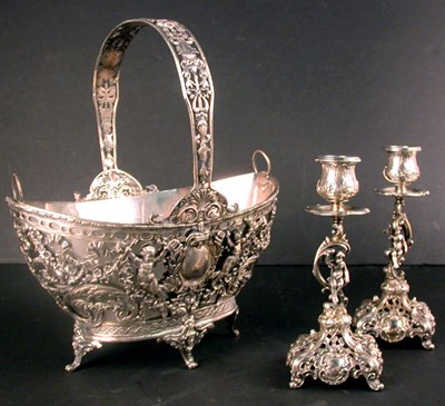 Lot 407 - Pair of Continental Silver Candlesticks and a...