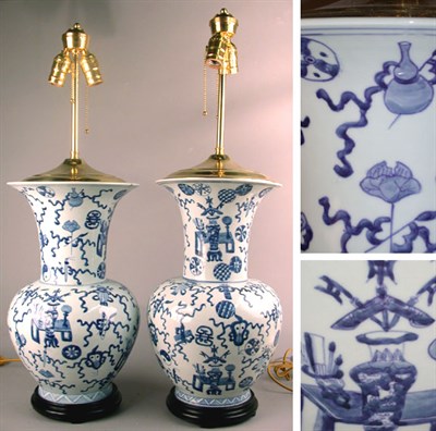 Lot 258 - Pair of Chinese Blue and White Porcelain Vases...