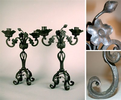 Lot 343 - Pair of Baroque Style Wrought Iron Two-Light...