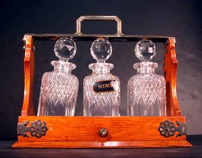 Lot 569 - Victorian Oak and Silver Plated Tantalus With...